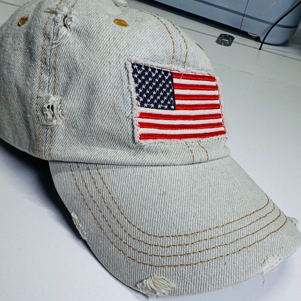 USA Flag Distressed Adjustable Hat David and Young One Size Faded Jean